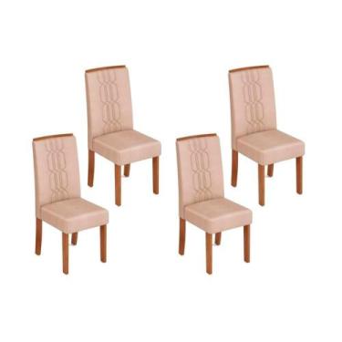 Imagem de Cadeira Sala de Jantar Zoe Kit 4 Un Cedro/Suede Creme - DJ Móveis