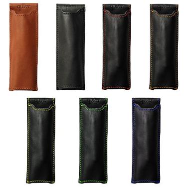 Imagem de Suporte de caneta QUIVER para notebook, suporte de caneta Stylus para tablet, elástico, reutilizável, não adesivo, serve para notebooks B6, A6, A5, diários, planejadores e capas de tablet de 14 a 26,6 cm de altura, Brown Leather, Brown Stitching, Pocket Double Pen Holder