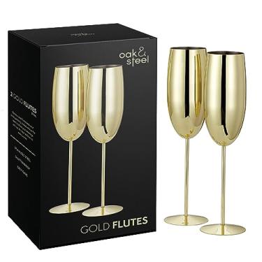 Imagem de Oak & Steel - 2 Goldene Champagnergläser, 280ml - Goldene Prosecco-Gläser aus Edelstahl mit GeschenkboxL8