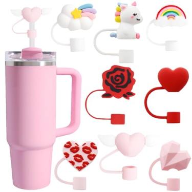 Imagem de AIOMISKO Toppers de palha 3D de silicone macio, adequado para canudo de 10 mm, compatível com Stanley Cup 30 e 1,134 g, acessórios protetores de palha reutilizáveis à prova de poeira à prova de