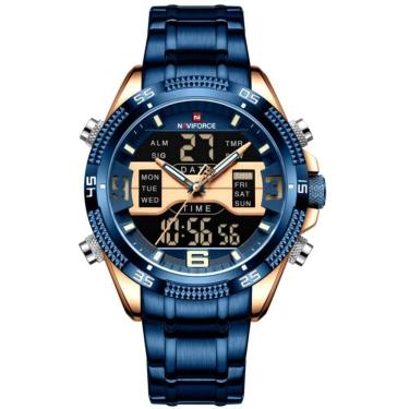 Imagem de Relógio Masculino Analógico Em Aço Inoxidável Display Led Digital A Prova Dágua Azul