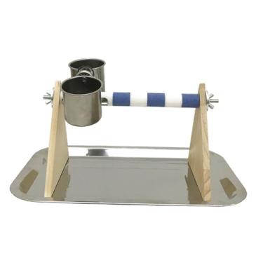 Imagem de Baoblaze playground papagaios jogar suporte de madeira portátil pássaro poleiro brinquedos desktop para lovebirds periquitos budgie cockatoos escalada, Branco Azul