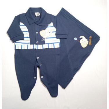 Imagem de KIT Saída Maternidade - Macacão e Manta - Azul com estampa de Elefanti