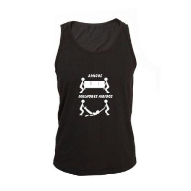 Imagem de Regata Masculina Algodão Melhores Amigos Básica - Ragor, GG, Preto