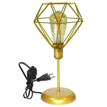 Imagem de Luminária de Mesa Abajur Clássico Aramado Diamante Dourado - Jota Ilum