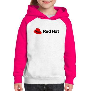 Imagem de Moletom Infantil Red Hat Linux Logo - Foca na Moda, Branco, Rosa, 14