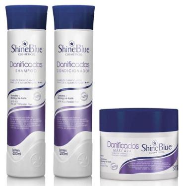 Imagem de Kit Cabelos Danificados Shine Blue Shampoo Cond Máscara