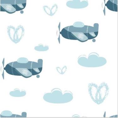 Imagem de PAPEL DE PAREDE ADESIVO AVIÃO AZUL INFANTIL L001 Rolo 0,58x3M - Papel 