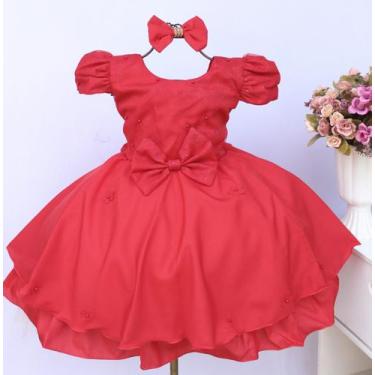 Imagem de Vestido infantil festa luxo várias cores e tiara, Vermelho, 1