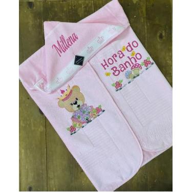 Imagem de Toalha de banho para bebê Rosa com capuz  - Gabriel Store