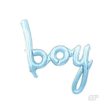 Imagem de Balão Microfoil Escrita Boy Azul 3D  - 1 unidade - 85cm (33'') - Balõe