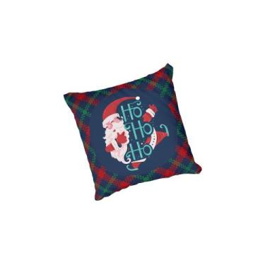 Imagem de Almofada com enchimento Papai Noel Xadrez Ho Ho Ho - Fabrika De Festa