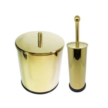 Imagem de Kit Banheiro Lixeira Dourada 3L e Escova Sanitária France  - Fineza