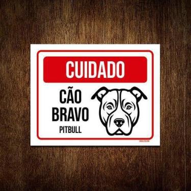Imagem de Kit 3 Placas Cuidado Cão Cachorro Bravo Pitbull - Sinalizo.Com