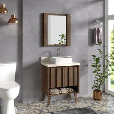 Imagem de Gabinete para Banheiro 62cm com Cuba em Marmorite e Espelheira Ameixa/