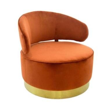 Imagem de Poltrona Redonda Moderna Metal Dourado Estofado Laranja Luxo - LUXdéco
