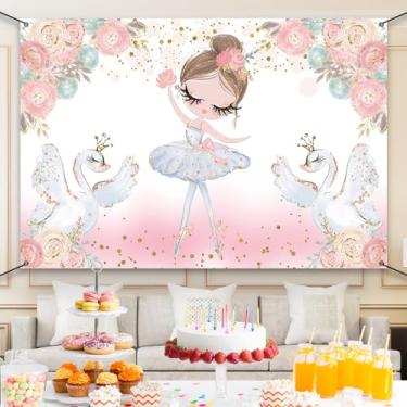 Imagem de DORCEV Linda faixa de festa de aniversário de menina de balé pano de fundo para meninas chá de bebê suprimentos de festa glitter cisne crianças bailarina tutu fotografia fundo blush rosa floral