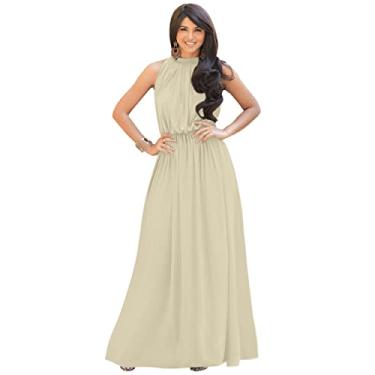 Imagem de KOH KOH Vestido casual rodado formal de verão sexy sem mangas, Marrom champanhe nude, M