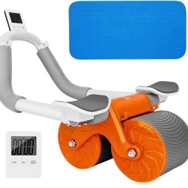 Imagem de Rolo Abdominal com Temporizador Digital para Exercícios, Laranja e Cinza, com Tapete Azul