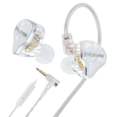 Imagem de Fones de ouvido Hzsound White Snow com fio HiFi IEM Hi-Fi, capa de moldagem por gotejamento de resina, fones de ouvido com fio HiFi com cabo destacável QDC para músicos e cantores de jogos (branco,