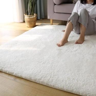 Imagem de PDFODXX Tapete de Pelúcia Macio, Branco, 100 x 160 cm, Antiderrapante, Fácil de Limpar, Não Tóxico e Antialérgico
