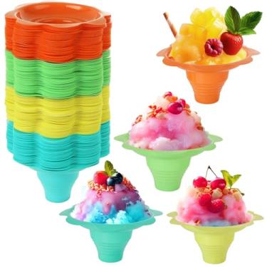 Imagem de EATHEATY 200 peças de copos coloridos de cone de neve de 227 g em forma de flor, tigelas de sorvete de plástico reutilizáveis, copos de gotejamento de gelo raspado para festas de fim de ano,
