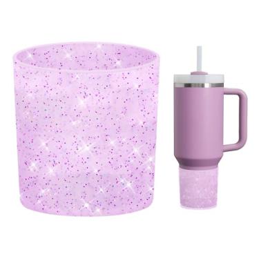 Imagem de WUQID Bota de silicone superior com glitter compatível com Stanley Quencher H2.0 1,134 g 850.5 g 590.0 g & IceFlow Flip 850.5 g 567.0 g, copo antiderrapante capa de manga inferior