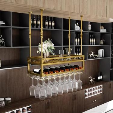Imagem de Prateleira de teto, rack de vinho pendurado, cabide de bar leve de luxo / rack de vinho / prateleira de vinho, rack de copo de vinho pendurado de cabeça para baixo, armário de vinho criativo para