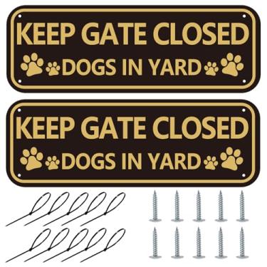 Imagem de XIAOKAIYAN Beware of Dog, pacote com 2, placa Keep Gate Closed para cães no quintal, placa de alumínio livre de ferrugem, placa de aviso de cachorro para porta de portão de cerca (25 x 8 cm, pacote