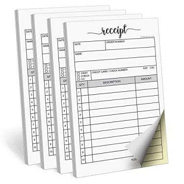 Imagem de 321Done Pacote com 4, bloco de recibos, 3,4 x 5,5, portátil, 2 partes, sem carbono, feito nos EUA, formulário de pedido de venda com cópia duplicada de carbono, livreto de faturas, bonito conveniente
