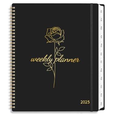 Imagem de Agenda semanal e mensal 2025, calendário com abas, janeiro a dezembro de 2025, encadernação em espiral - 21,6 cm x 28 cm, preto