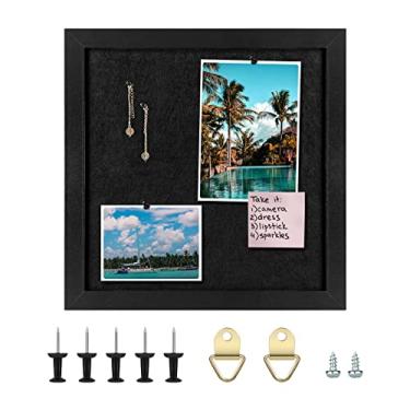 Imagem de Aitakatta Quadro de avisos de quadro de cortiça, placas de cortiça para paredes com feltro, pequeno quadro de cortiça com moldura preta, quadro decorativo para pendurar para escritório escolar em casa, quadro de visão, 30 x 30 cm, preto 1 peça
