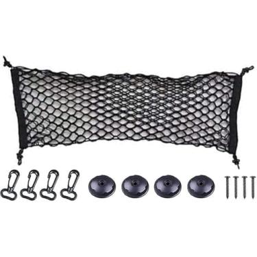 Imagem de Rede de carga elástica ajustável, organizador de carga traseira de nylon para porta-malas de carro, bolsa elástica para armazenamento de bagagem, caminhão, cama (91,44 cm x 39,94 cm) ajuste universal para carro, SUV, caminhão – Preto.