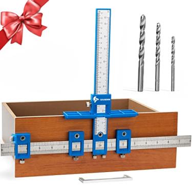 Imagem de Gabarito de ferragens de gabinete, guia de perfuração de perfuração, guia de cavilha de perfuração de madeira para instalação de puxadores em portas e gavetas, ferramenta de gabinete para alças e