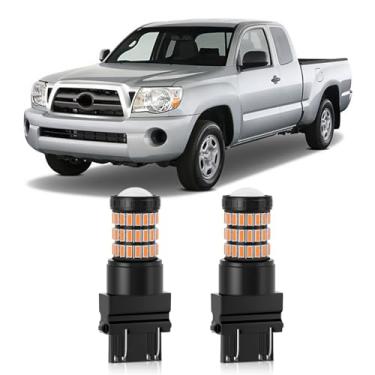 Imagem de MEALAM Lâmpadas LED amarelo âmbar 3157 3156 3057 3056 com projetor de luzes piscantes de seta frontal/traseira compatíveis com Toyota Tacoma 2005-2015, pacote com 2
