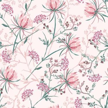 Imagem de VEELIKE Papel de parede rosa dente-de-leão boho papel de parede floral rosa para quarto de meninas banheiro berçário 48 cm x 354 cm papel de parede rosa autoadesivo papel de contato floral removível