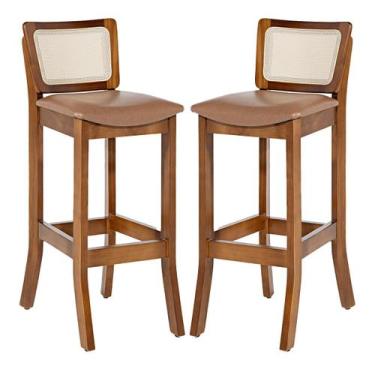 Imagem de Kit 2 Banquetas Alta com Encosto Rattan Portugal Estofada Impermeável 