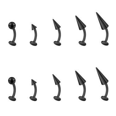 Imagem de ZS Anel de lábio de barra curvada diabo 16G, aço inoxidável 6/8/10/12 mm anel de umbigo, costas planas dentes de tigre vertical labret lábio torre umbigo piercing joia, L:12mm, Aço inoxidável, Sem