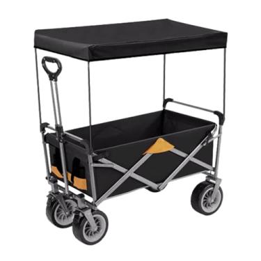 Imagem de carroça Carrinho de vagão com rodas dobrável utilitário lounge vagão jardim carrinho de vagão portátil com dossel grande capacidade 200kg/441lb dobrável