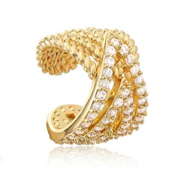 Imagem de BENEIGE Brincos de orelha femininos banhados a ouro 14 K, brincos de orelha banhados a ouro 14 K, conjunto de punhos para o dia a dia para mulheres, Latão, Sem pedra preciosa