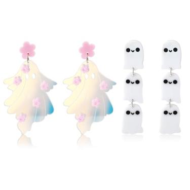 Imagem de MISS RIGHT Brincos de Dia das Bruxas para Mulheres na Moda Meninas Adolescentes Kawaii Bonito Iridescente Flor Holográfica Brincos Gohst, Brincos Góticos de Espada de Adaga de Aranha, Presentes de Natal Brincos Divertidos, 65 mm, Acrílico, Sem pedra preciosa