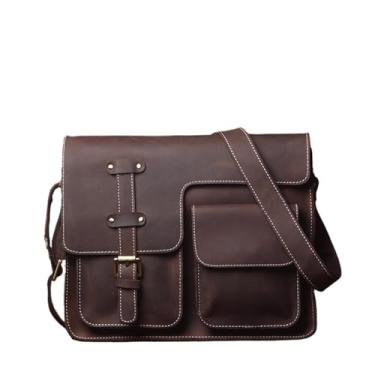 Imagem de Bolsa crossbody vintage masculina de couro genuíno bolsa de ombro casual retrô bolsa mensageiro de qualidade para homens(Dark Brown)