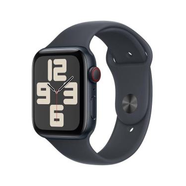 Imagem de Apple Watch SE GPS + Cellular • Caixa meia-noite de alumínio – 44 mm • Pulseira esportiva meia-noite – M/G