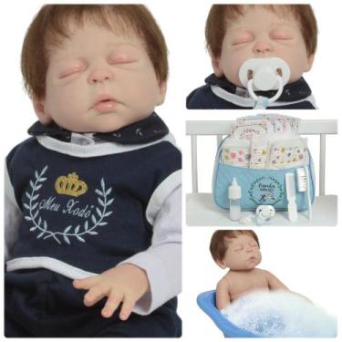 Imagem de Boneco Bebê Reborn Masculino Fio a Fio Com Kit Acessórios - Cegonha Re