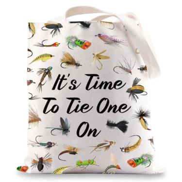 Imagem de JNIAP Sacola de lona de pesca com mosca, presentes temáticos de pesca com mosca, presente de pescador, bolsa de ombro para amantes de pesca, One on Tb, Large