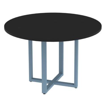 Imagem de Mesa de Reunião Redonda P25 Pandin 110 cm (Largura) Tampo MDP Preto Pé Aço Tubular Azul Dali