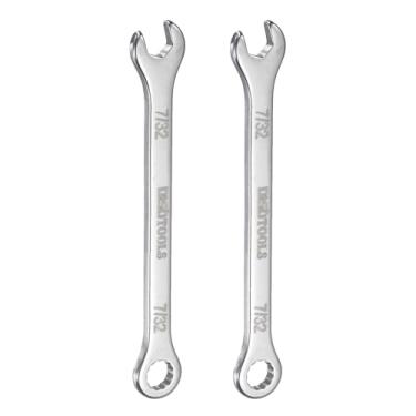 Imagem de HARFINGTON 2 peças de chave de combinação fina de aço inoxidável 30Cr13 de 7/81.3 cm, mini chave inglesa combinada com extremidade de caixa de 12 pontos deslocada e extremidade aberta angular de 15°