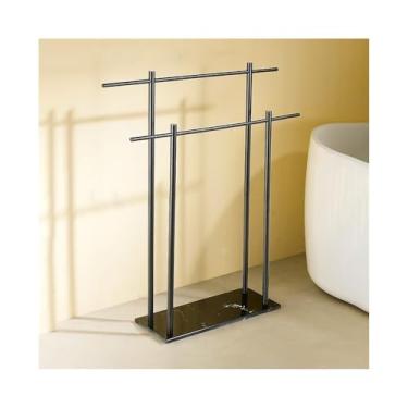 Imagem de Toalheiro de chão Toalheiro de mármore de piso para hotel, banheiro, rack de armazenamento vertical, barra de toalhas de banheiro Toalheiro independente(Gray+Black)