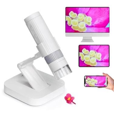 Imagem de Matatastudio Microscópio digital sem fio M2C 50X-1000X portátil portátil 1080p HD com suporte ajustável, lupa para câmera USB compatível com iPhone, Android, iPad e PC, branco