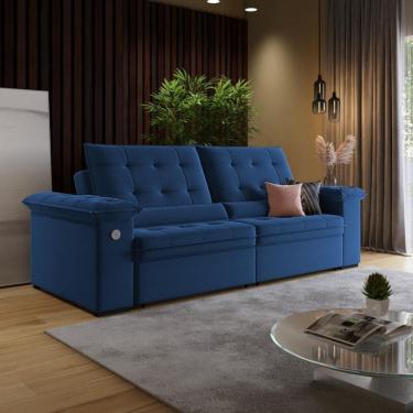 Imagem de Sofá 3 Lugares Retrátil Reclinável com USB Veludo 200cm Khalifa Wood Estofados